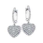 Pave Diamond Drop Heart Earrings 0.90ct G/SI Quality 18k White Gold - All Diamond