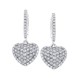 Pave Diamond Drop Heart Earrings 0.90ct G/SI Quality 18k White Gold - All Diamond