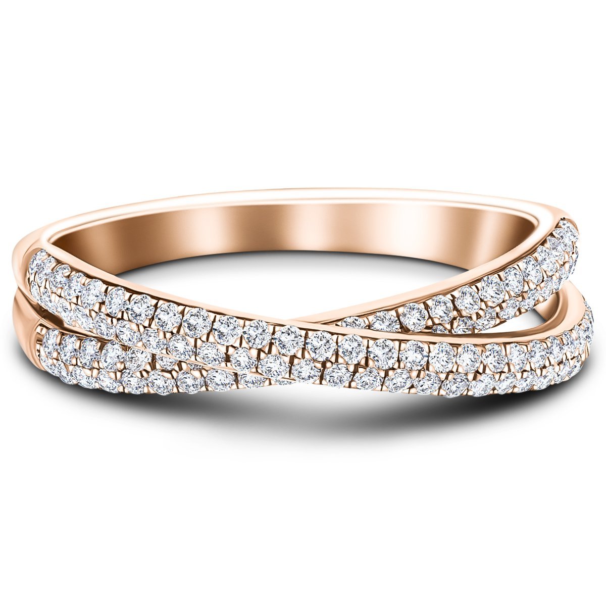 Pave Diamond Half Eternity Crossover Ring 0.50ct G/SI 18k Rose Gold - All Diamond