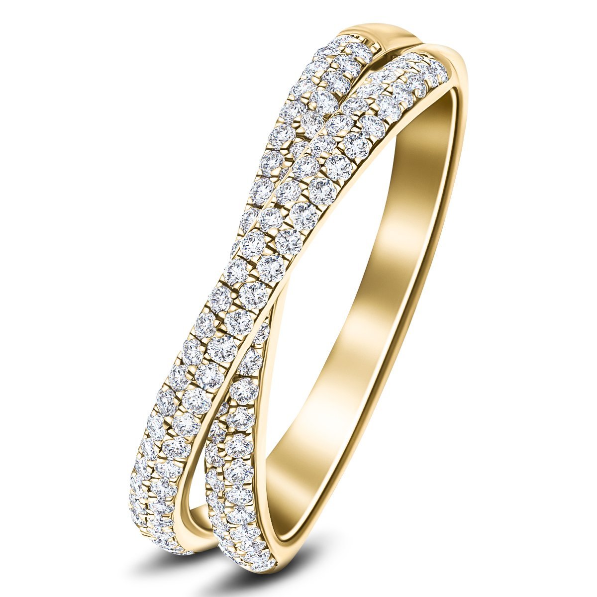 Pave Diamond Half Eternity Crossover Ring 0.50ct G/SI 18k Yellow Gold - All Diamond