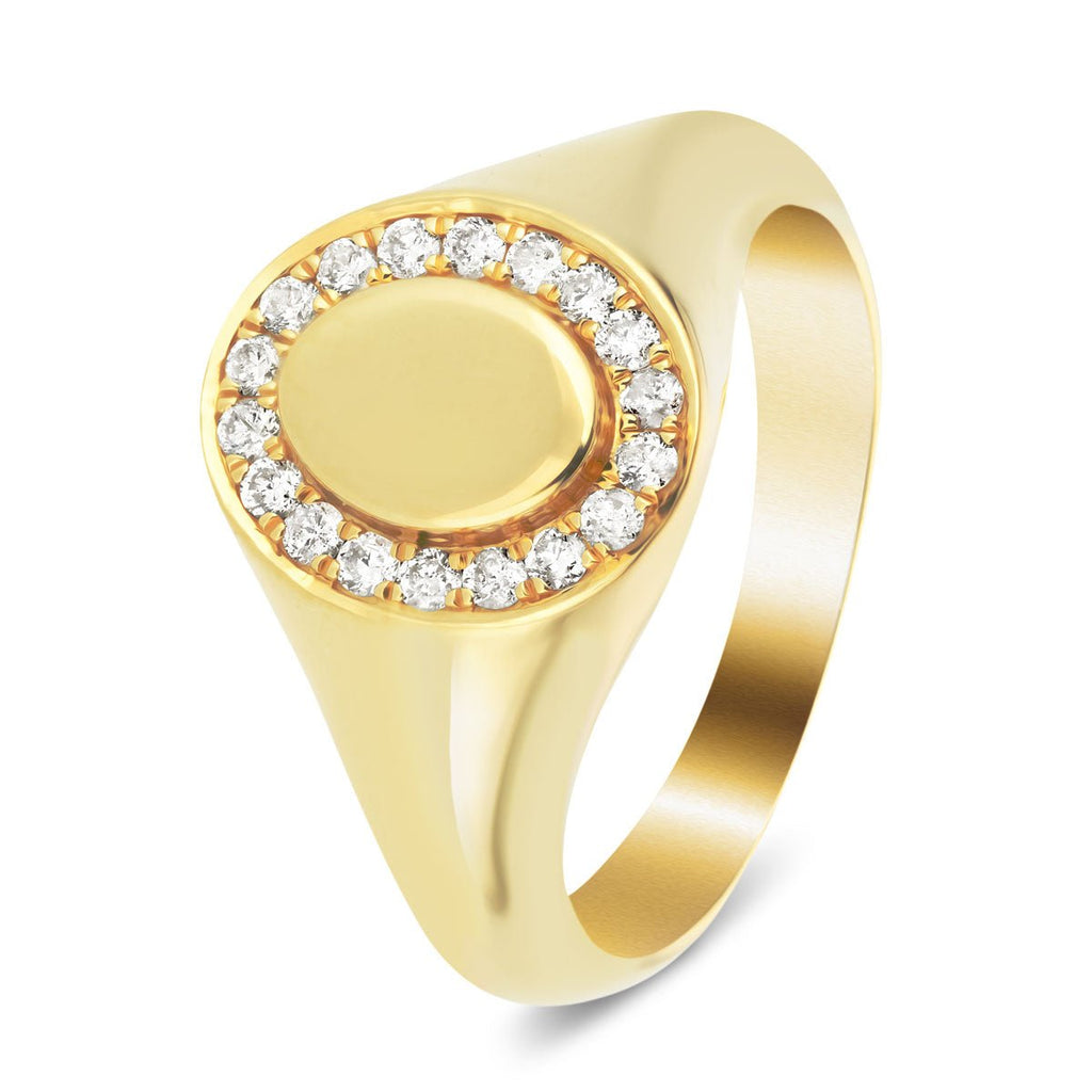 Pave Diamond Signet Ring 0.25ct G/SI Quality in 18k Yellow Gold - All Diamond