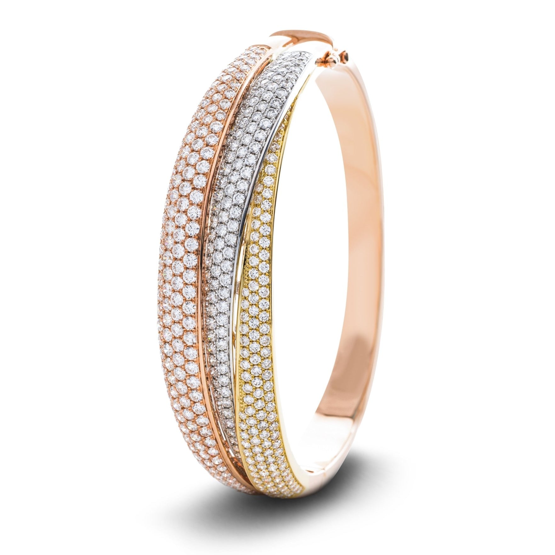 Pave Set Round Diamond Bangle 7.80ct G/SI Diamond in 18k 3 Tone Gold - All Diamond