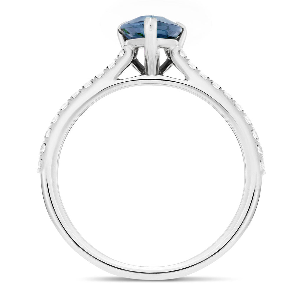 Pear Blue Sapphire and Diamond Engagement Ring 1.50ct 18k White Gold - All Diamond