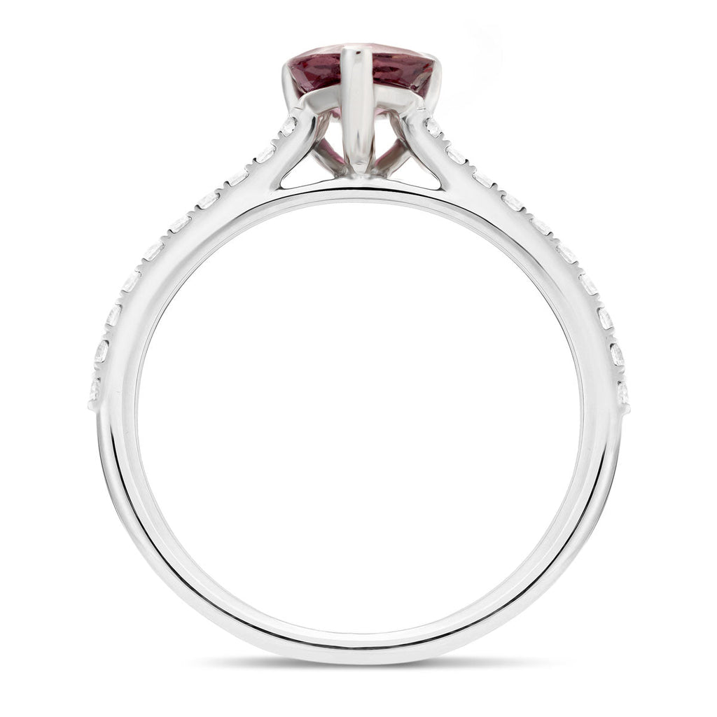 Pear Dark Pink Sapphire and Diamond Engagement Ring 1.50ct 18k White Gold - All Diamond