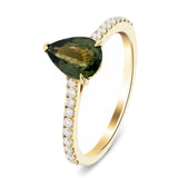 Pear Green Sapphire and Diamond Engagement Ring 1.50ct 18k Yellow Gold - All Diamond