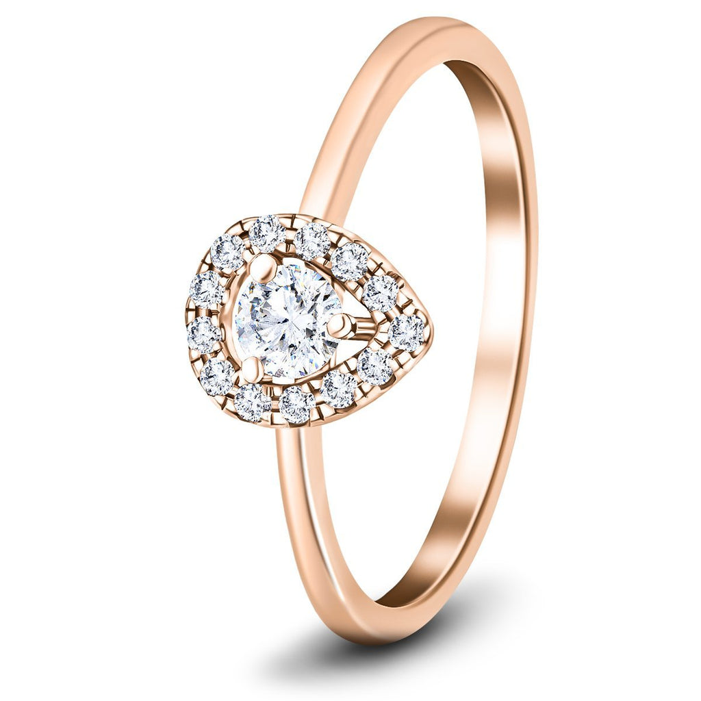 Pear Halo Diamond Engagement Ring with 0.30ct in 18k Rose Gold - All Diamond