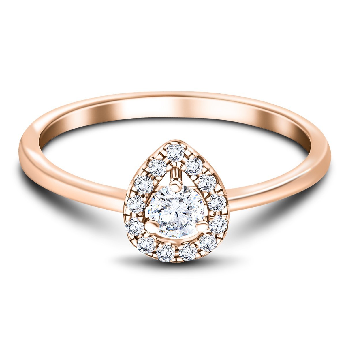 Pear Halo Diamond Engagement Ring with 0.30ct in 18k Rose Gold - All Diamond