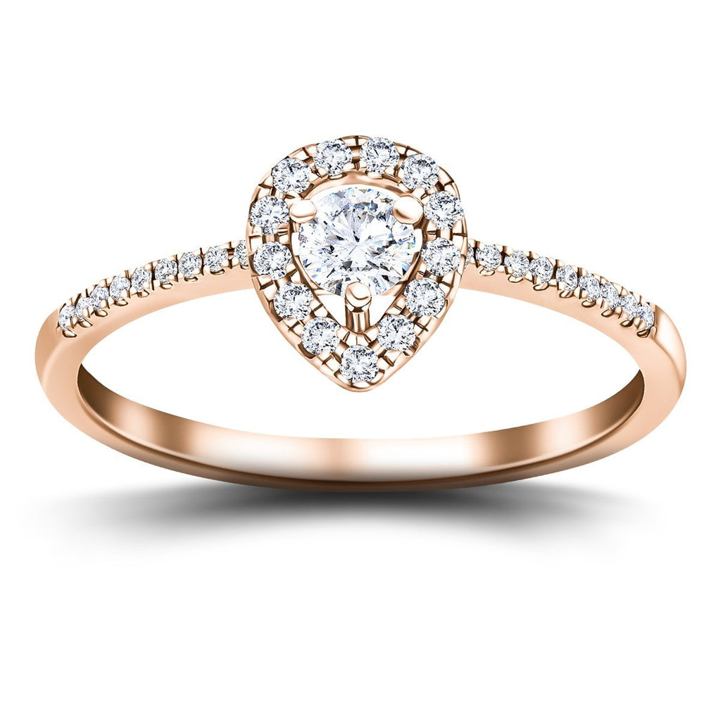 Pear Halo Diamond Engagement Side Stone Ring 0.35ct G/SI 18k Rose Gold - All Diamond
