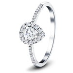 Pear Halo Diamond Engagement Side Stone Ring 0.35ct G/SI 18k White Gold - All Diamond