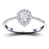 Pear Halo Diamond Engagement Side Stone Ring 0.35ct G/SI 18k White Gold - All Diamond