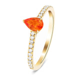Pear Orange Sapphire and Diamond Engagement Ring 0.70ct in 18k Yellow Gold - All Diamond