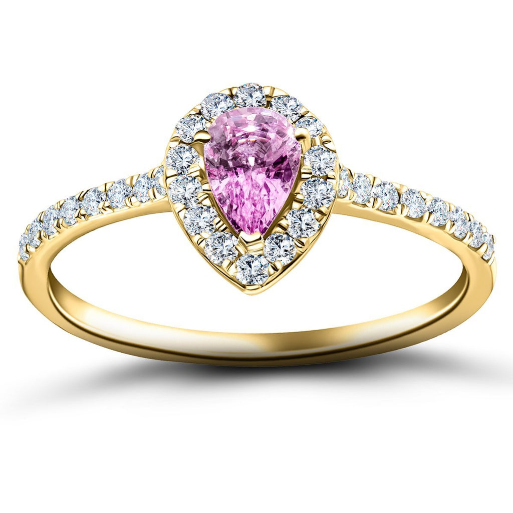 Pear Pink Sapphire & Diamond 0.80ct Halo Ring in 18k Yellow Gold - All Diamond