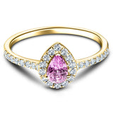 Pear Pink Sapphire & Diamond 0.80ct Halo Ring in 18k Yellow Gold - All Diamond