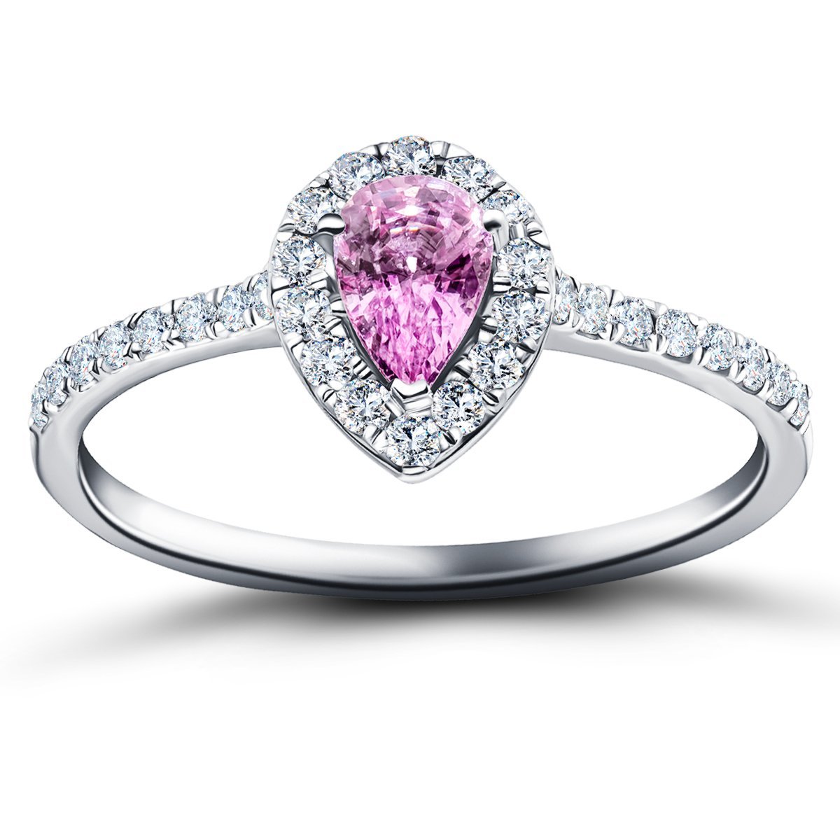 Pear Pink Sapphire & Diamond 0.80ct Halo Ring in Platinum - All Diamond