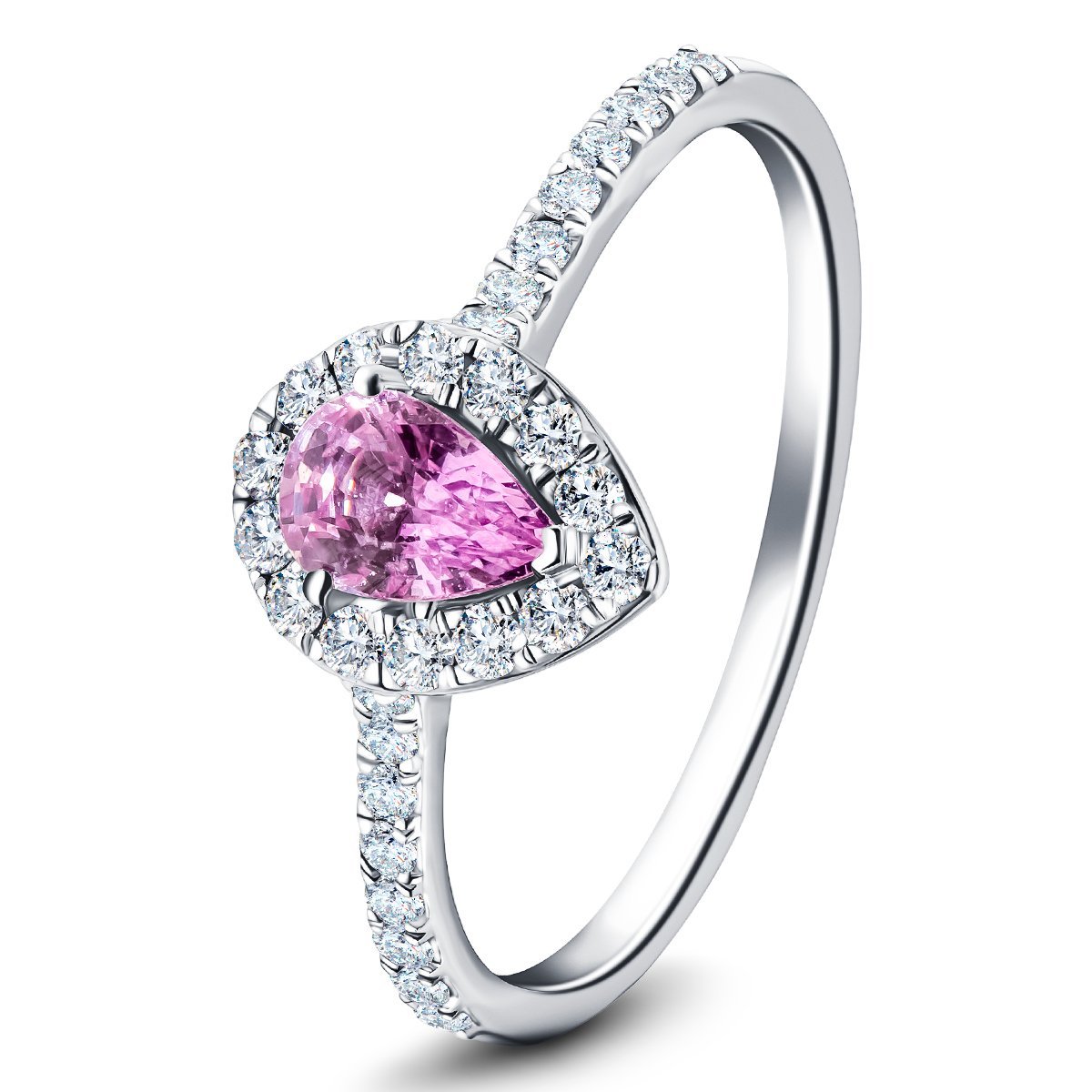 Pear Pink Sapphire & Diamond 0.80ct Halo Ring in Platinum - All Diamond