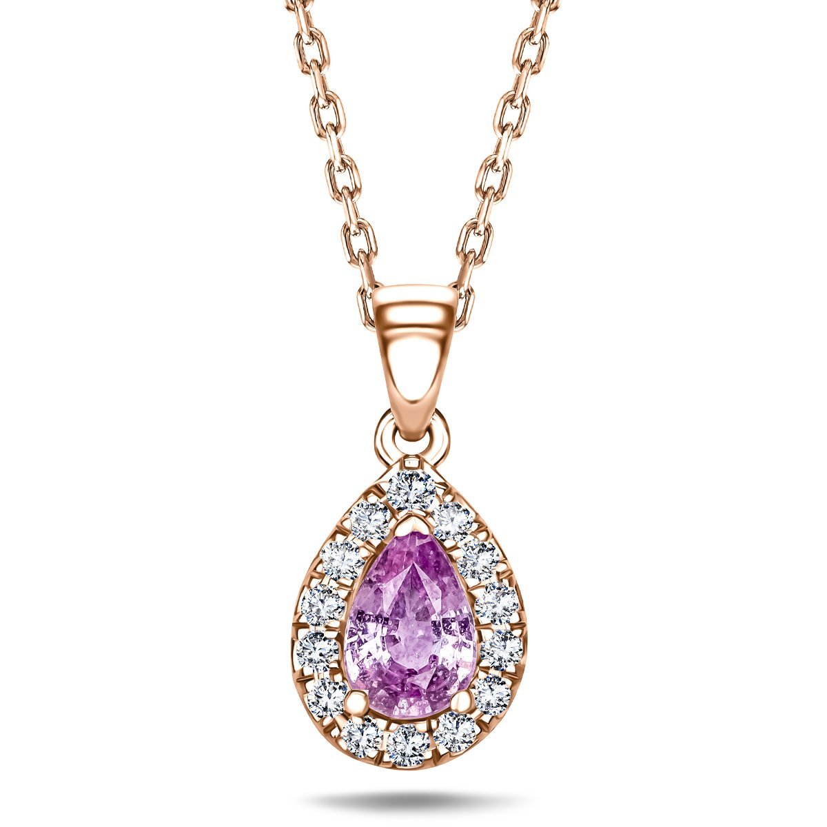 Pear Pink Sapphire & Diamond Pendant Necklace 0.75ct 18k Rose Gold - All Diamond