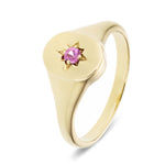 Pink Sapphire Signet Ring 0.08ct in 9k Yellow Gold - All Diamond