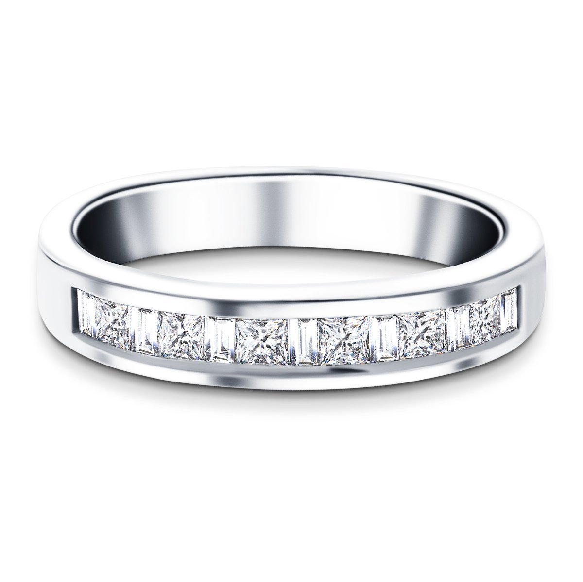 Princess & Baguette Diamond Half Eternity Ring 1.10ct 18k White Gold - All Diamond