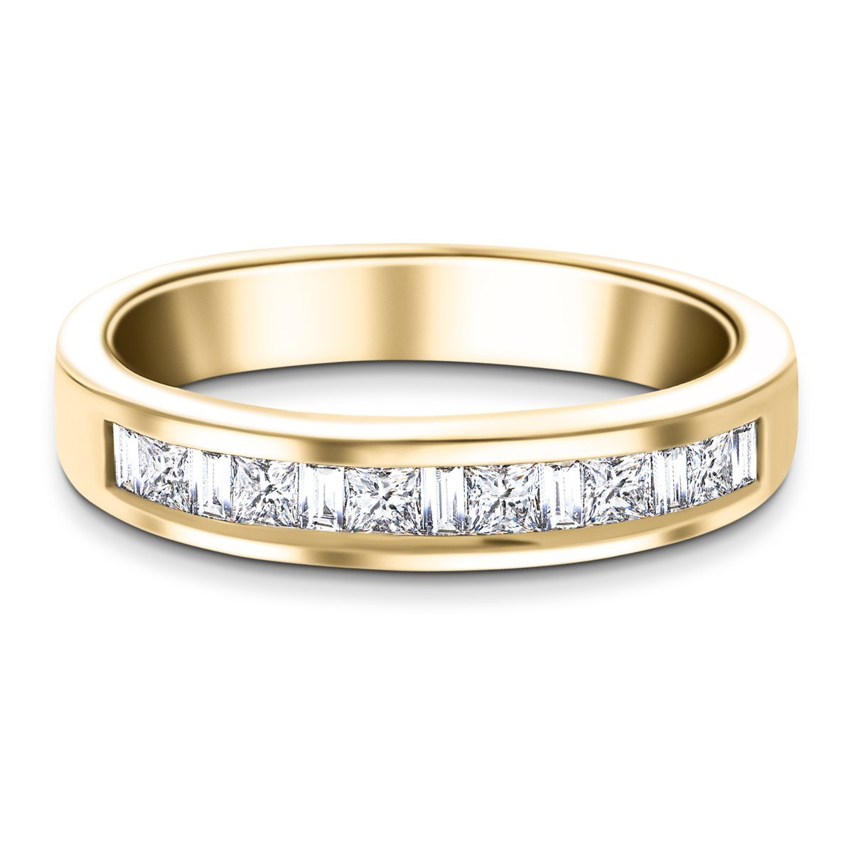 Princess & Baguette Diamond Half Eternity Ring 1.10ct 18k Yellow Gold - All Diamond