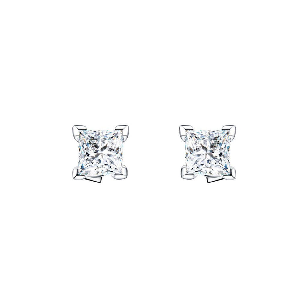 Princess Diamond Earrings 0.50ct G/SI Quality in 18k White Gold - All Diamond