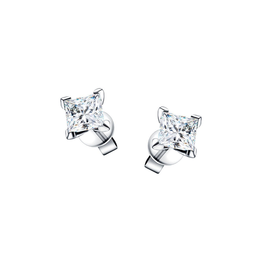 Princess Diamond Earrings 0.50ct G/SI Quality in 18k White Gold - All Diamond