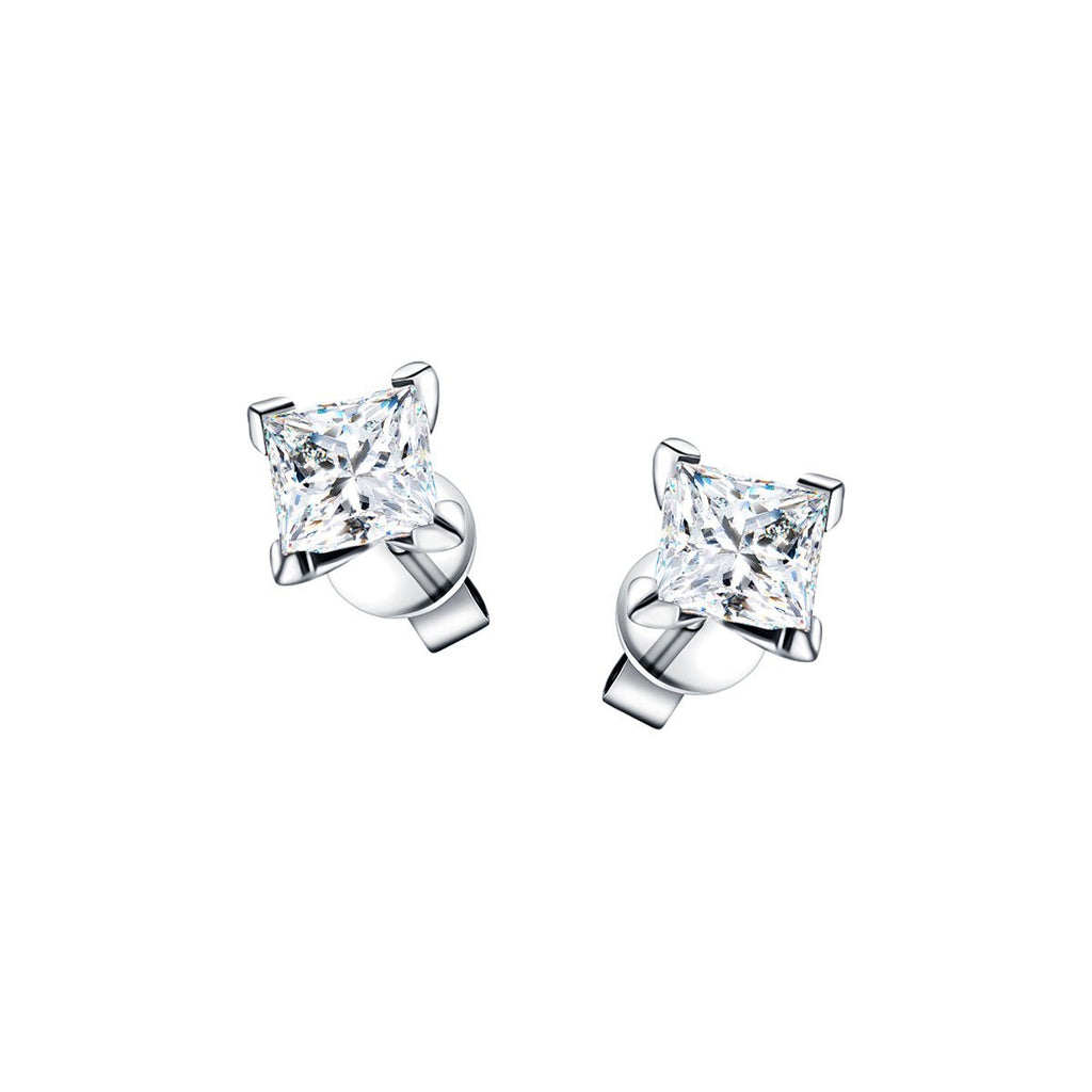 Princess Diamond Earrings 0.60ct G/SI Quality in 18k White Gold - All Diamond