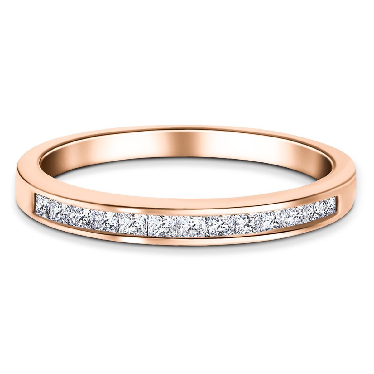 Princess Diamond Half Eternity Ring 0.75ct G/SI 18k Rose Gold 3.5mm - All Diamond