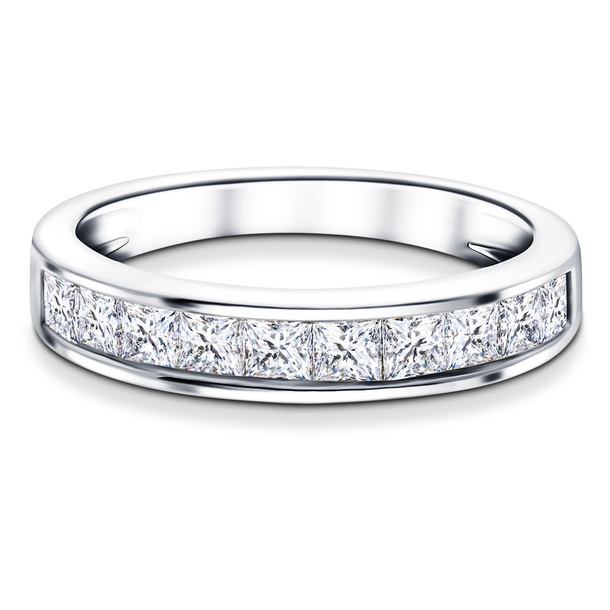 Princess Diamond Half Eternity Ring 1.00ct G/SI in Platinum 3.6mm - All Diamond