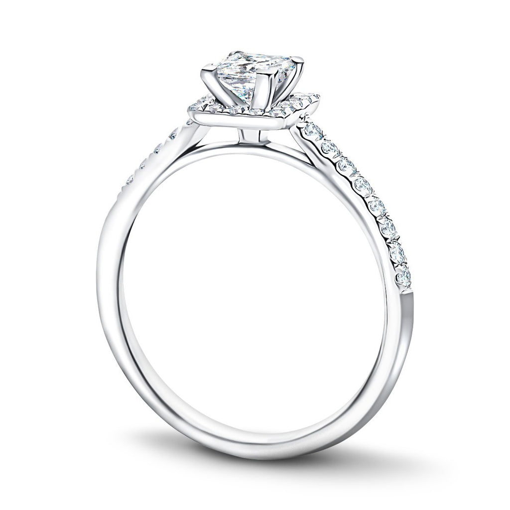 Princess Halo Diamond Engagement Ring with 0.40ct in 18k White Gold - All Diamond