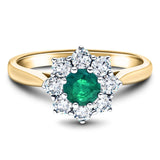 Round 0.25ct Emerald 0.25ct Diamond Cluster Ring 18k Yellow Gold - All Diamond