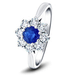 Round 0.45ct Blue Sapphire 0.25ct Diamond Cluster Ring 18k White Gold - All Diamond