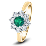 Round 0.50ct Emerald 0.60ct Diamond Cluster Ring 18k Yellow Gold - All Diamond