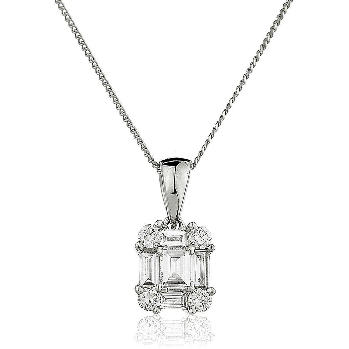 Round & Baguette Diamond Cluster Pendant 0.30ct G/SI 18k White Gold - All Diamond