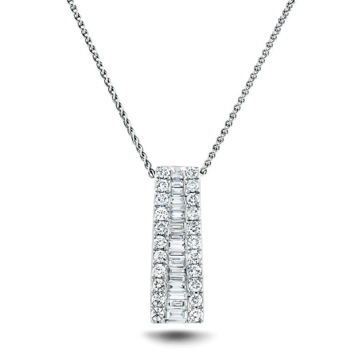 Round & Baguette Diamond Drop Pendant 0.75ct G/SI 18k White Gold