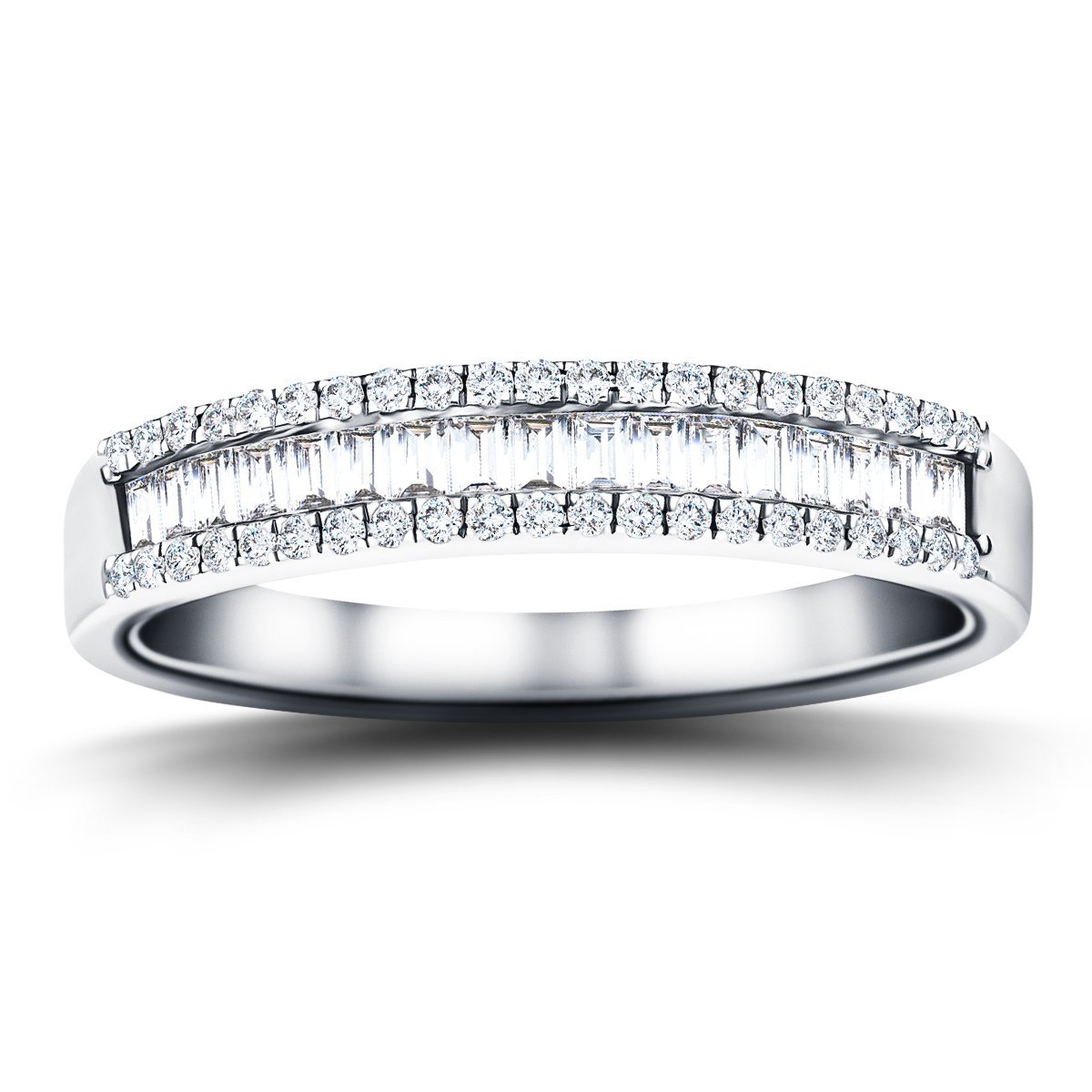 Round & Baguette Diamond Half Eternity Ring 0.50ct G/SI 18k White Gold - All Diamond