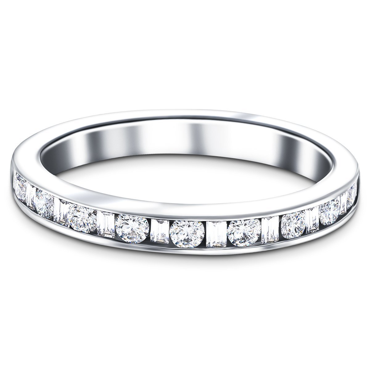 Round & Baguette Diamond Half Eternity Ring 0.50ct G/SI in Platinum - All Diamond