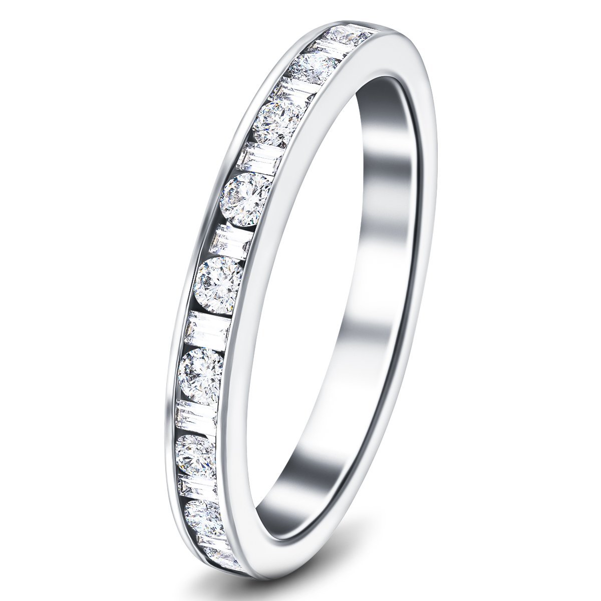 Round & Baguette Diamond Half Eternity Ring 1.05ct G/SI 18k White Gold - All Diamond
