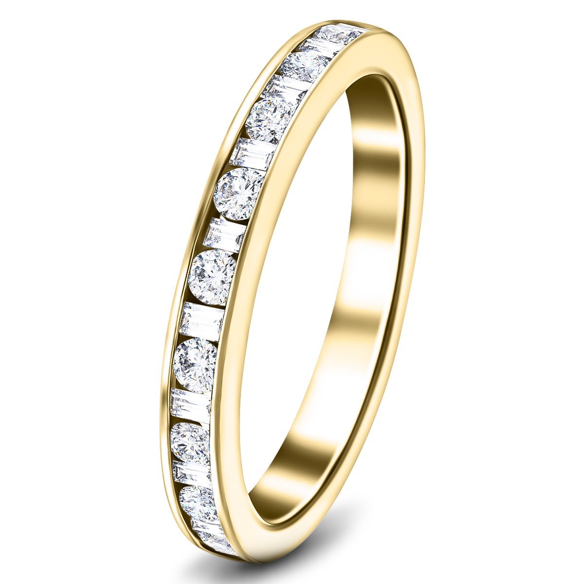 Round & Baguette Diamond Half Eternity Ring 1.05ct G/SI 18k Yellow Gold - All Diamond