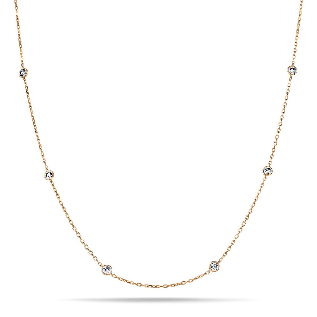 Round Diamond Chain Necklace 0.20ct G/SI 18k Rose Gold 16" - All Diamond