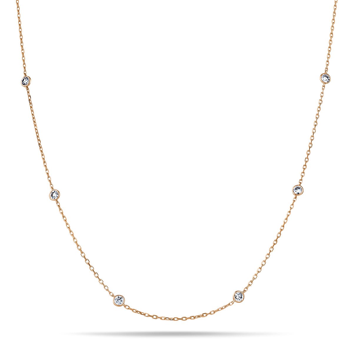 Round Diamond Chain Necklace 0.25ct G/SI 18k Rose Gold 18" - All Diamond