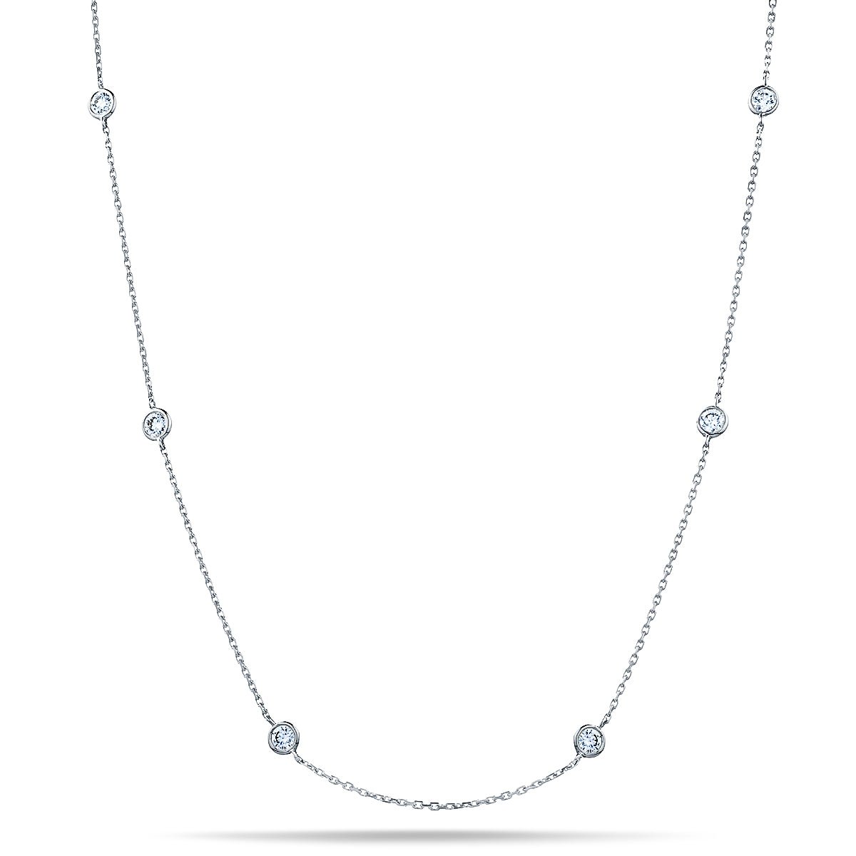 Round Diamond Chain Necklace 0.40ct G/SI 18k White Gold 30" - All Diamond