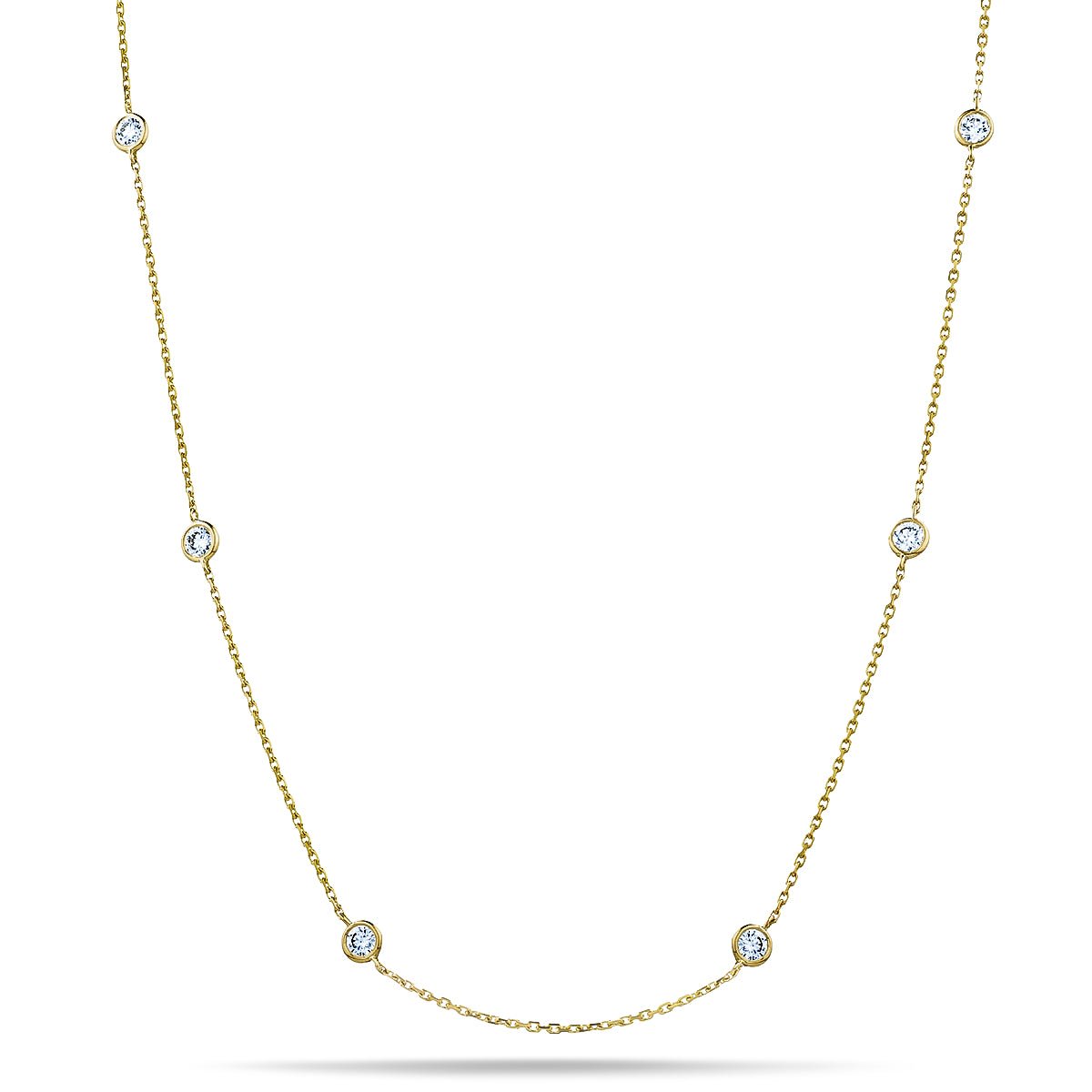 Round Diamond Chain Necklace 0.40ct G/SI 18k Yellow Gold 18" - All Diamond