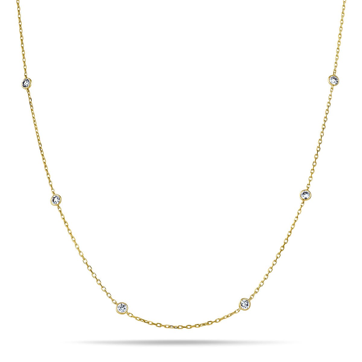 Round Diamond Chain Necklace 0.45ct G/SI 18k Yellow Gold 36" - All Diamond