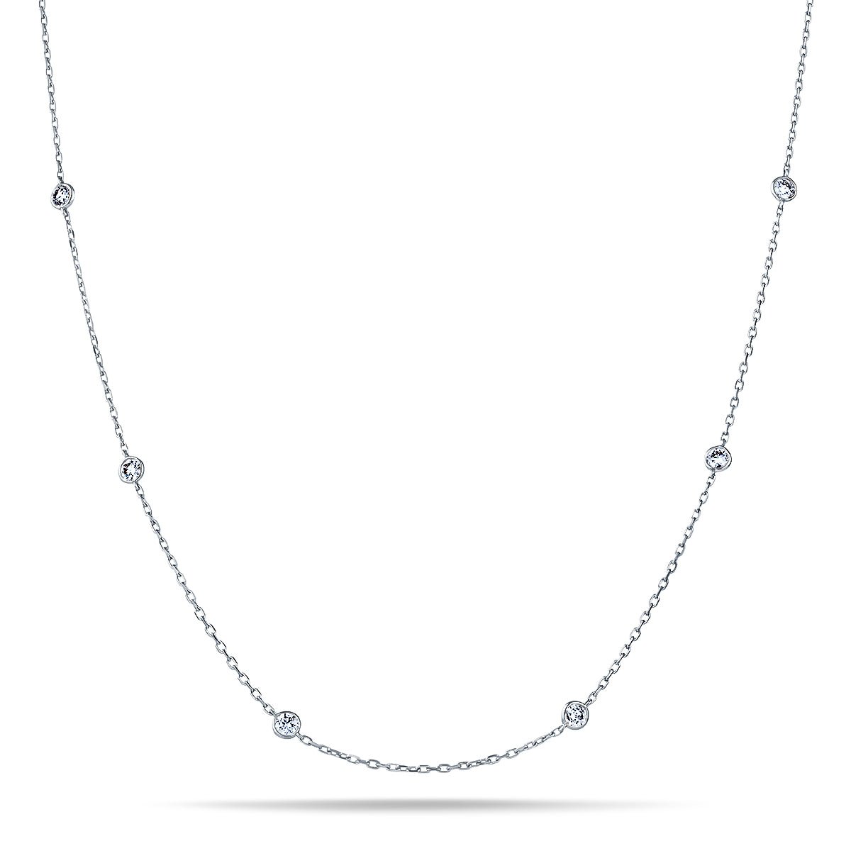 Round Diamond Chain Necklace 0.55ct G/SI 18k White Gold 42" - All Diamond