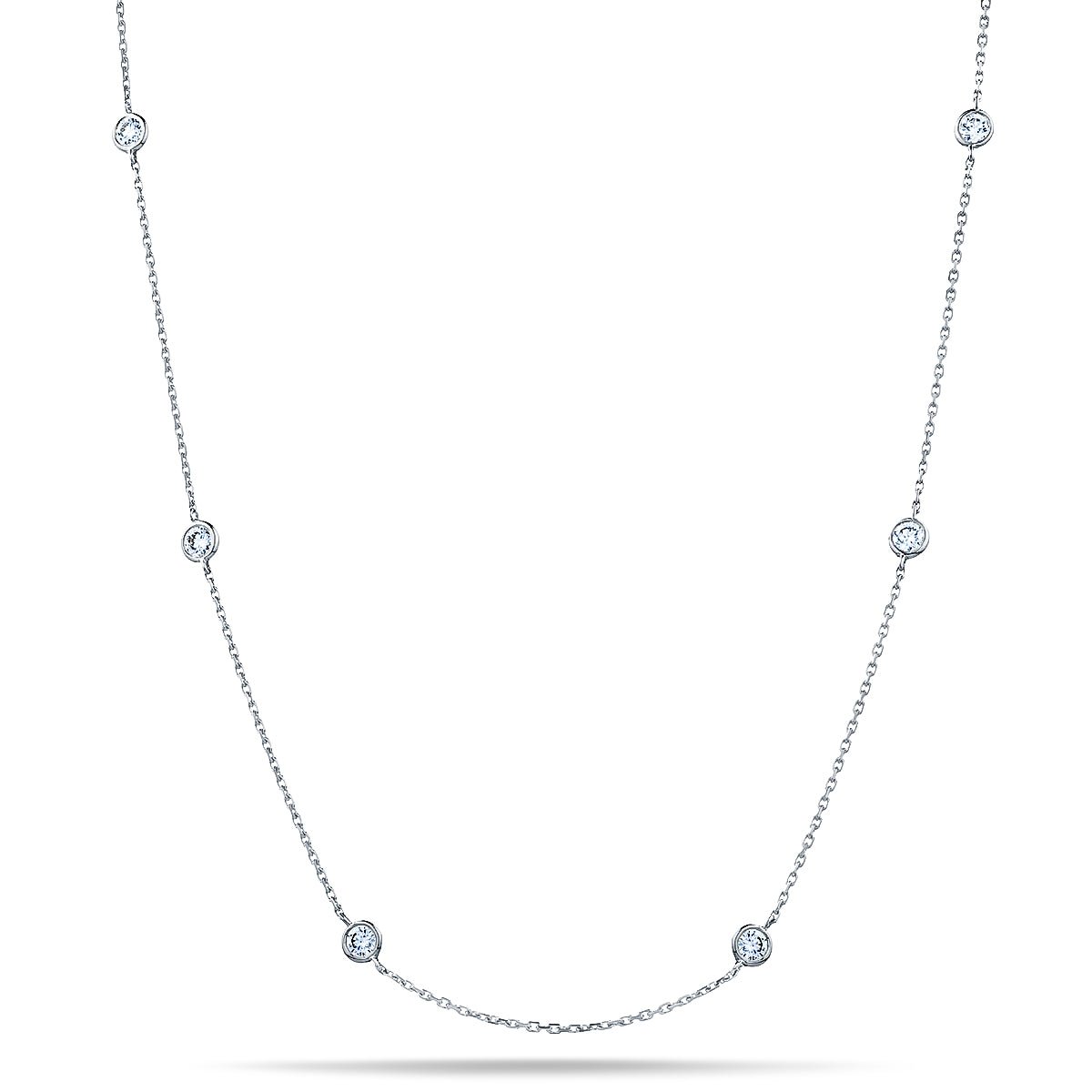 Round Diamond Chain Necklace 0.55ct G/SI 18k White Gold 42" - All Diamond