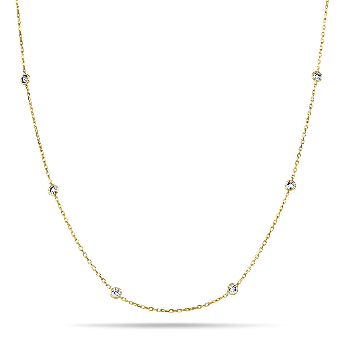 Round Diamond Chain Necklace 0.65ct G/SI 18k Yellow Gold 30" - All Diamond