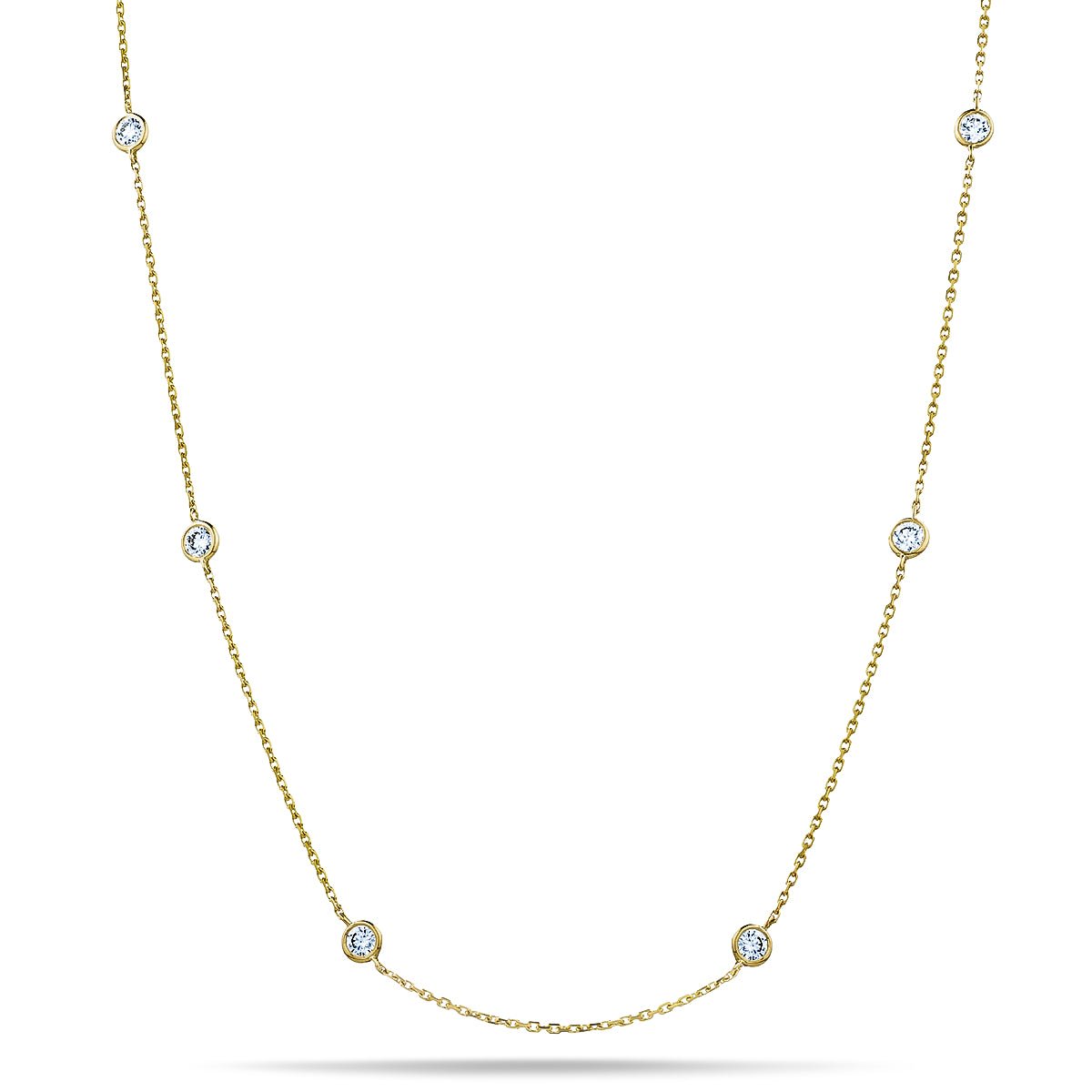 Round Diamond Chain Necklace 0.65ct G/SI 18k Yellow Gold 30" - All Diamond