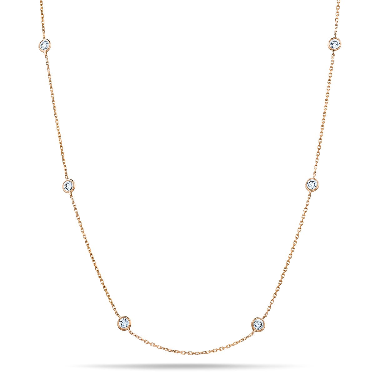 Round Diamond Chain Necklace 0.88ct G/SI 18k Rose Gold 16" - All Diamond