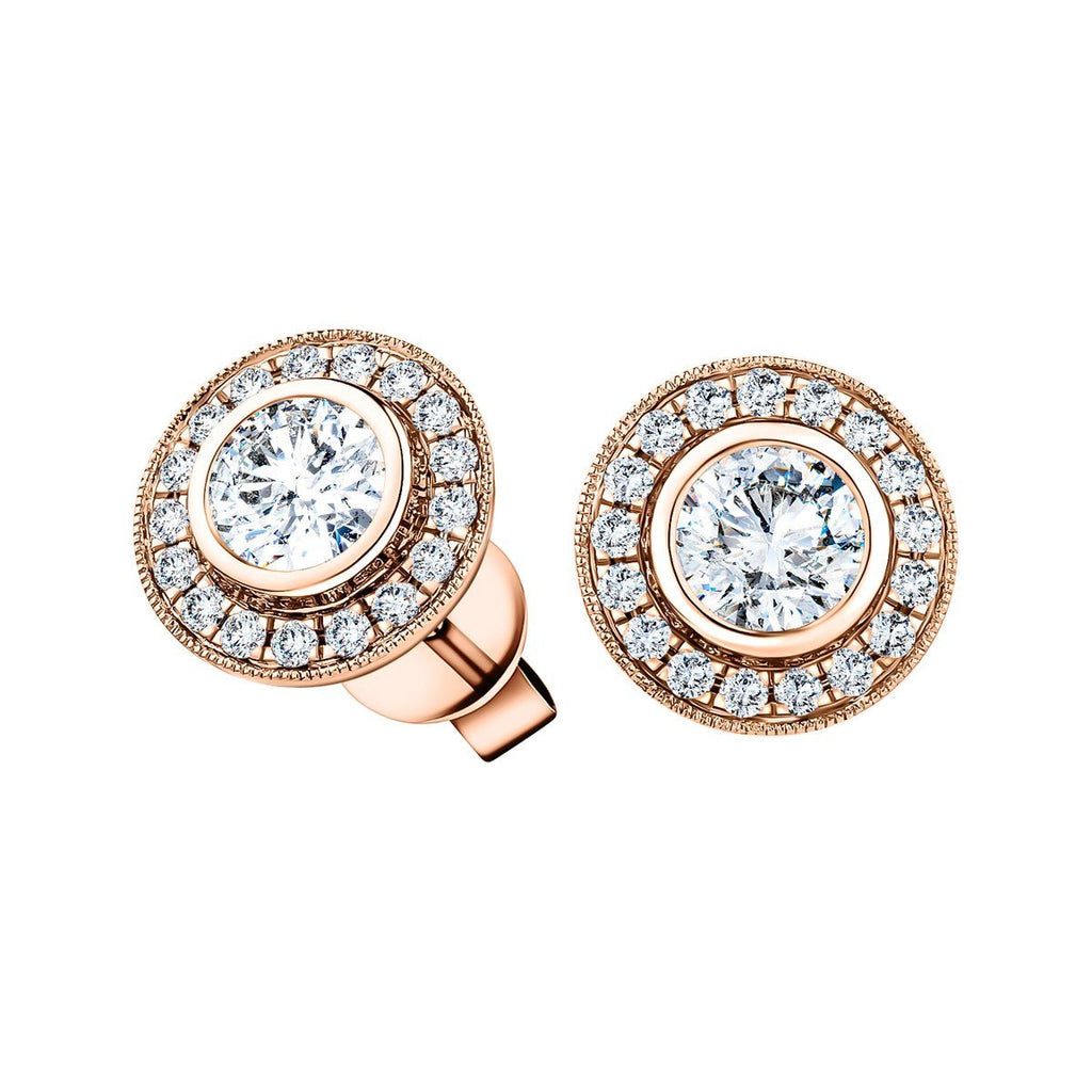 Rub Over Diamond Halo Earrings 0.50ct G/SI Quality in 18k Rose Gold - All Diamond