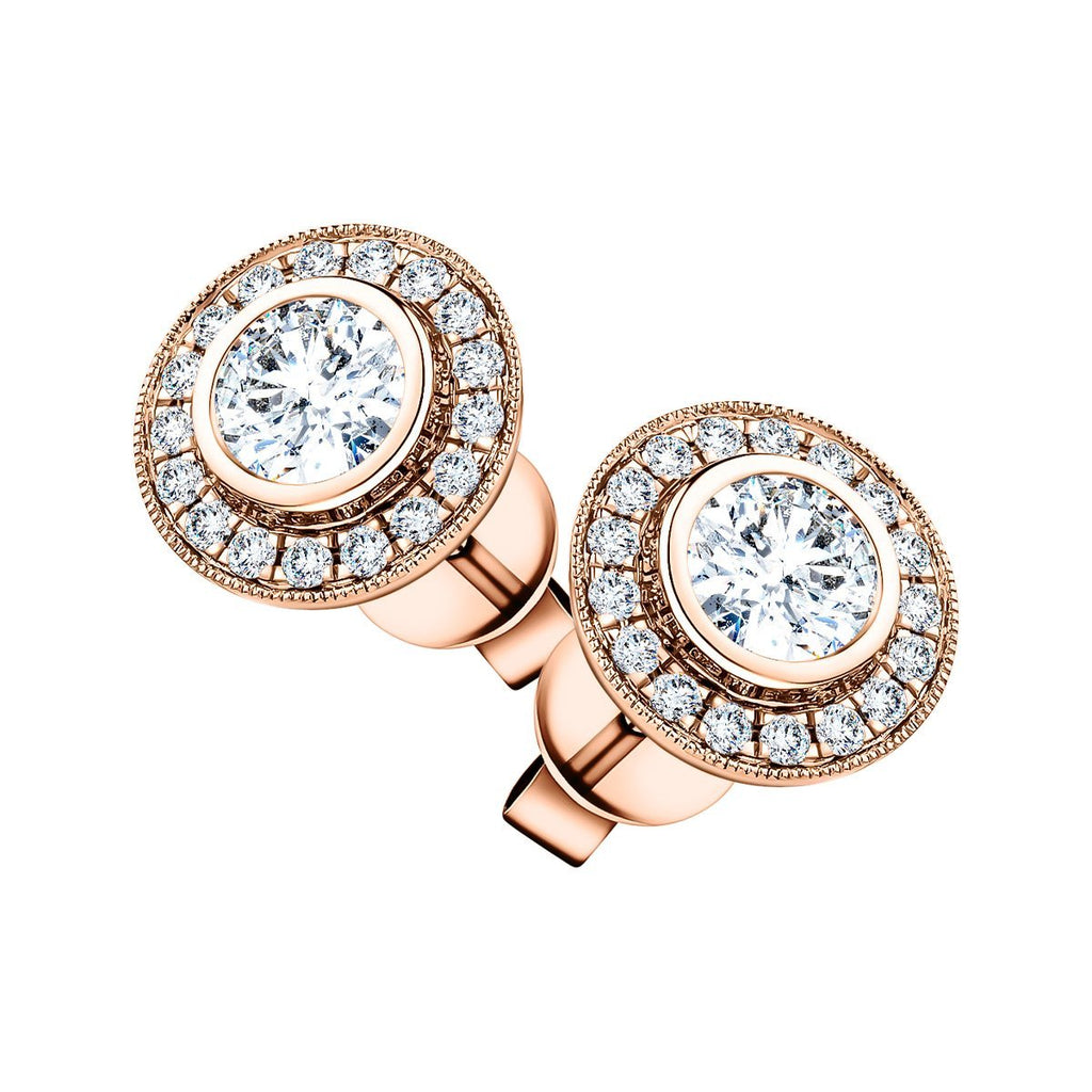 Rub Over Diamond Halo Earrings 0.70ct G/SI Quality in 18k Rose Gold - All Diamond